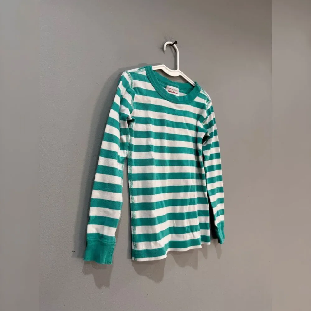 Kids Green/White Hanna Andersson Striped L/S Pajama Set Size 6-7 EUC